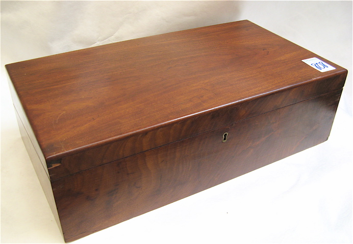 Appraisal: AMERICAN MAHOGANY WRITING BOX opens to reveal angled green felt