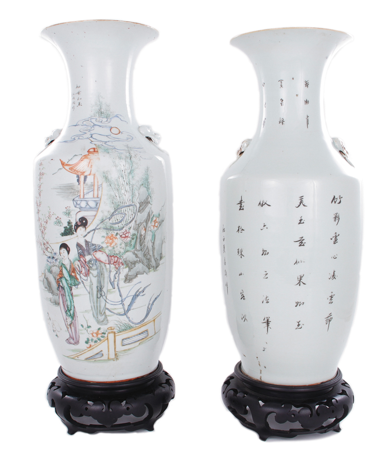 Appraisal: Pair Chinese decorated porcelain urns Qing dynasty figures in landscape