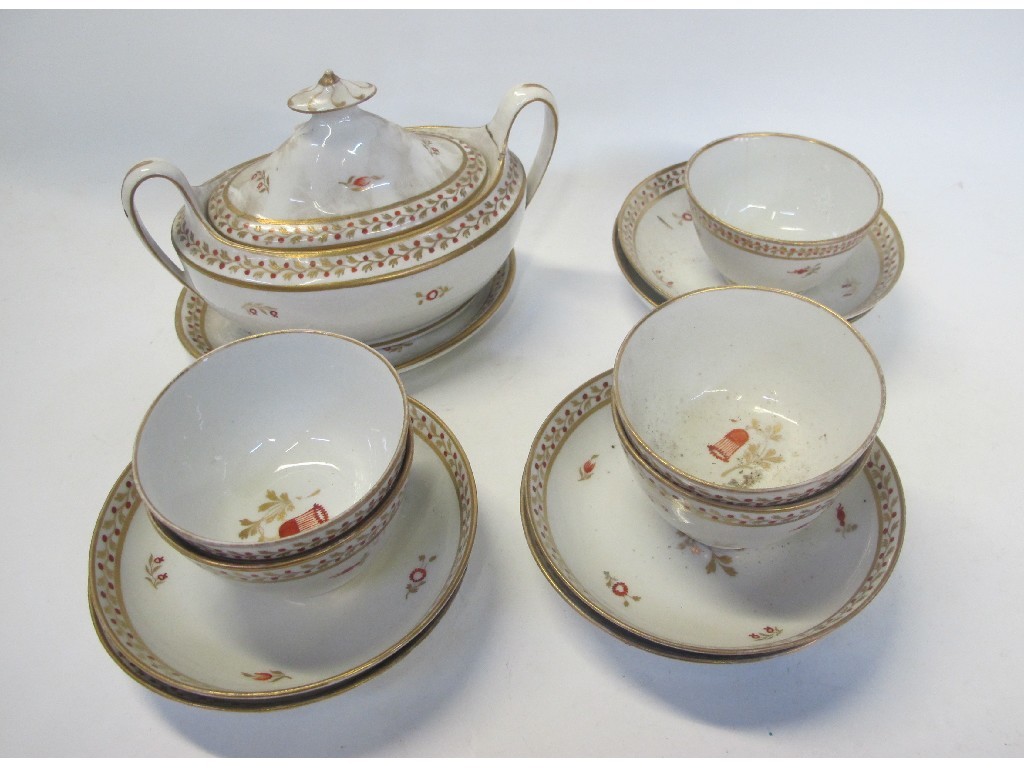 Appraisal: Five English teabowls six matching saucers sucrier and stand BH