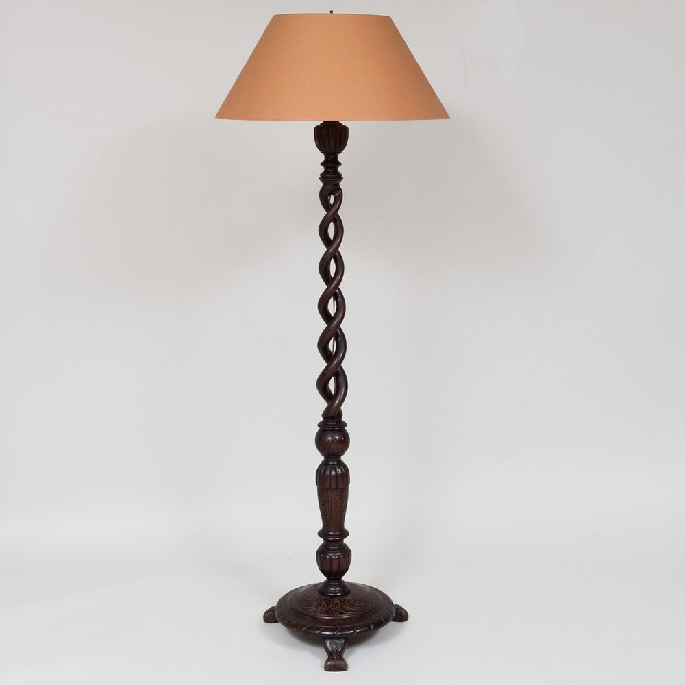 Appraisal: Victorian Style Carved Barley-Twist Floor Lamp ft in overall David