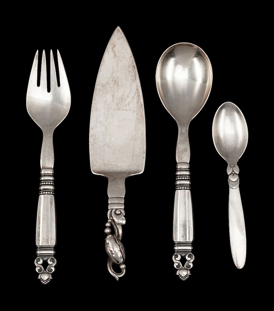 Appraisal: Four Danish Silver Flatware Servers Four Danish Silver Flatware Servers