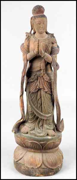 Appraisal: CARVED AND PAINTED WOOD FIGURE OF QUAN YIN Height ''