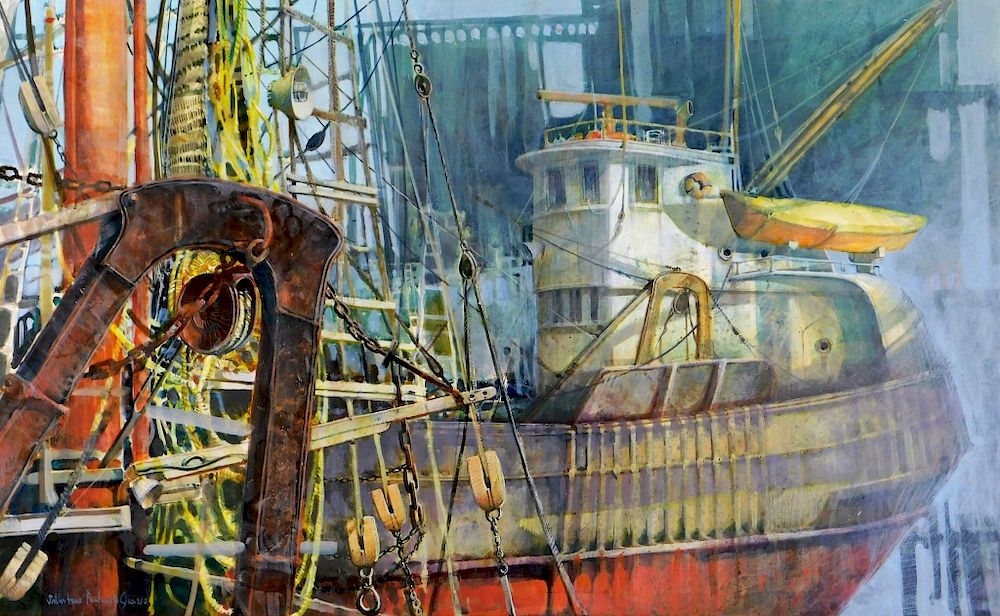 Appraisal: Salvatore Grasso Gloucester Vessel WC Painting Salvatore Fortunato Grasso Massachusetts