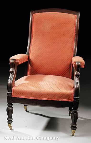 Appraisal: An American Late Classical Mahogany Library Armchair c - tall