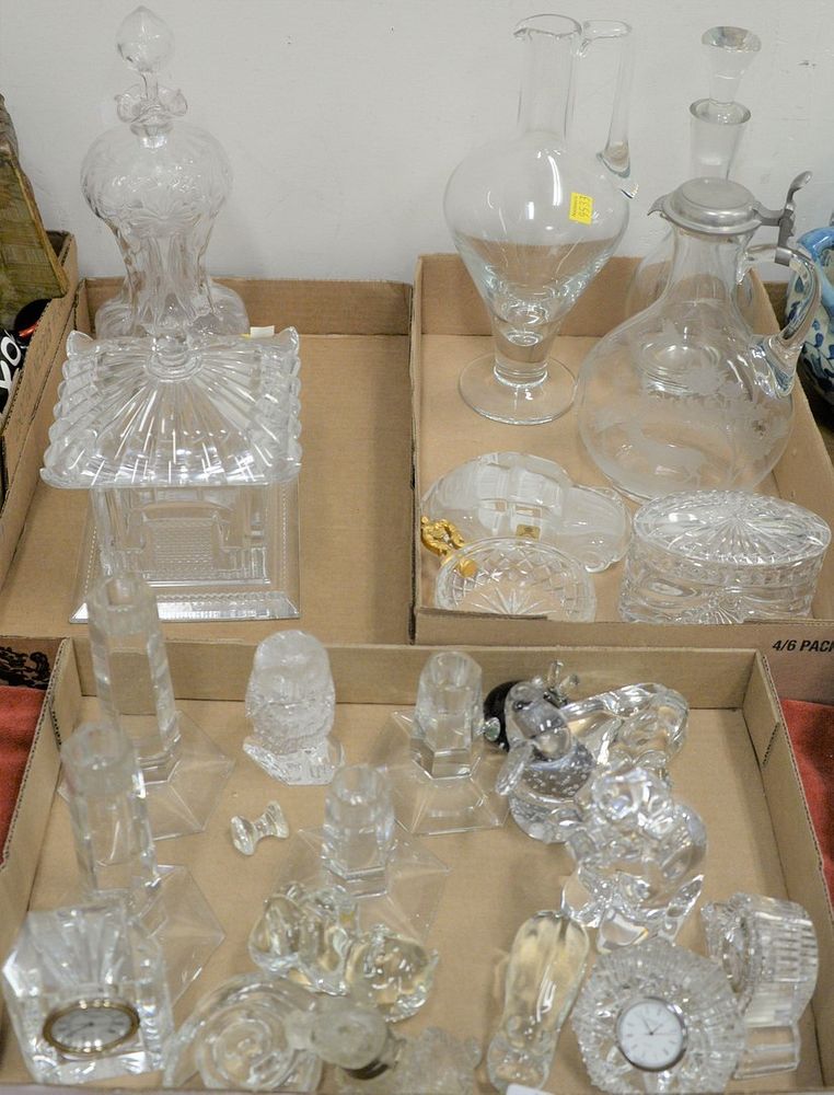 Appraisal: Three tray lots to include Tiffany Co crystal candlesticks Waterford