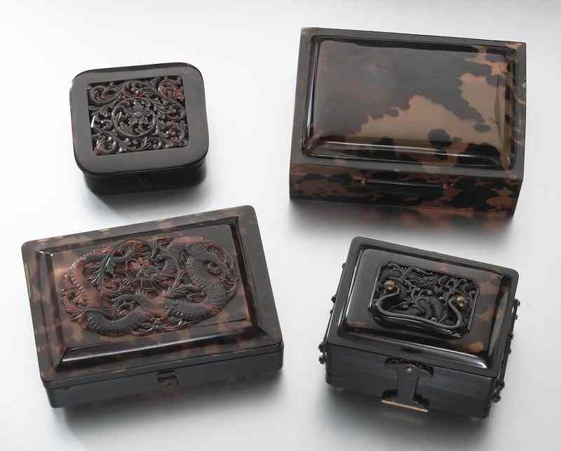 Appraisal: English tortoise shell boxes rectangular with domed top rectangular with