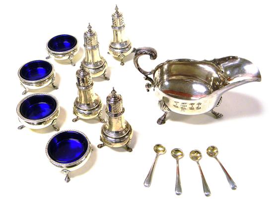 Appraisal: Queen Anne Georgian style sterling thirteen pieces including open gravy