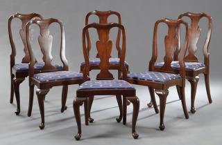 Appraisal: Set of Six Queen Anne Style Carved Mahogany Dining Chairs