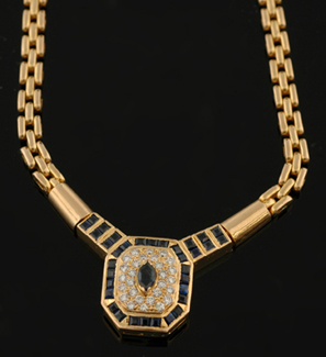 Appraisal: A sapphire and diamond pendant necklace The octagonal pendant set