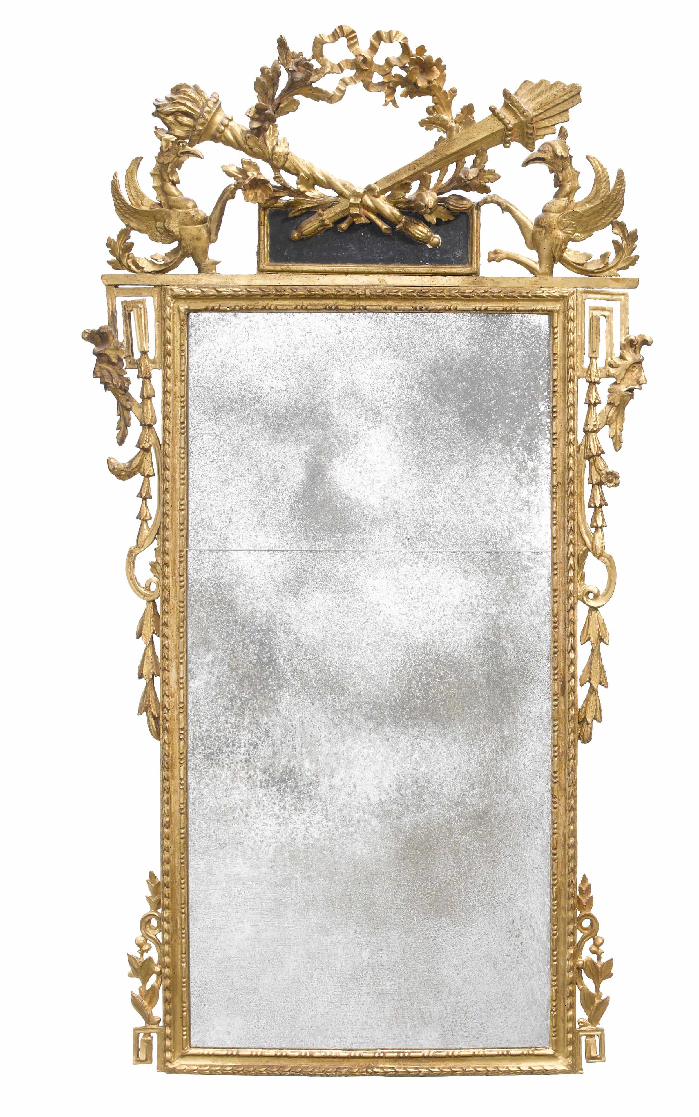 Appraisal: An Italian Neoclassical parcel paint decorated and carved giltwood mirror