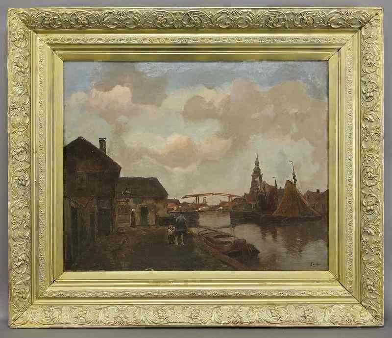 Appraisal: Christiaan Snijders ''Dutch Canal Scene'' oilpainting on canvas laid on