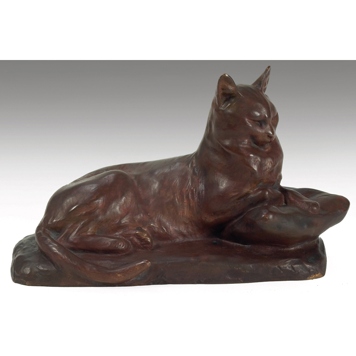 Appraisal: Louis Riche French - ''Seated Cat '' c bronze sculpture