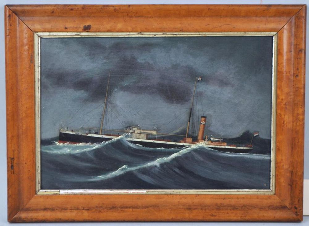 Appraisal: Framed Marine Painting Steamship In Rough Sea O C unsigned