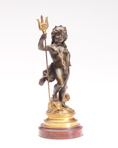 Appraisal: August Moreau French - Young Neptune with Dolphin Cast bronze