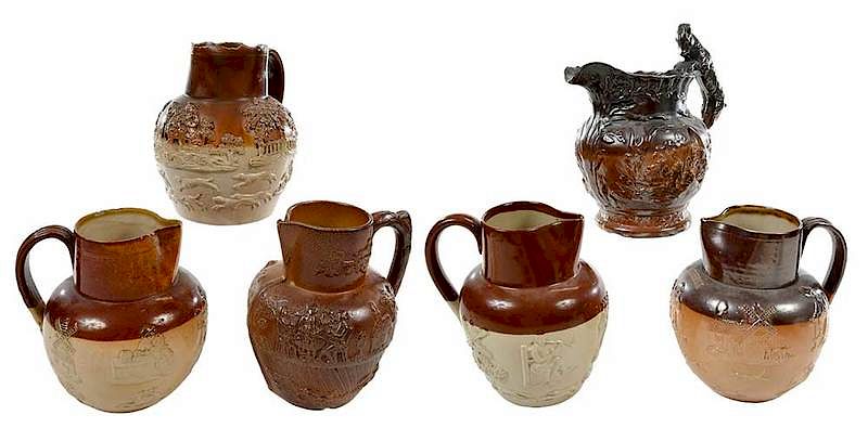 Appraisal: Six Stoneware Tavern Pitchers British mid to late th century