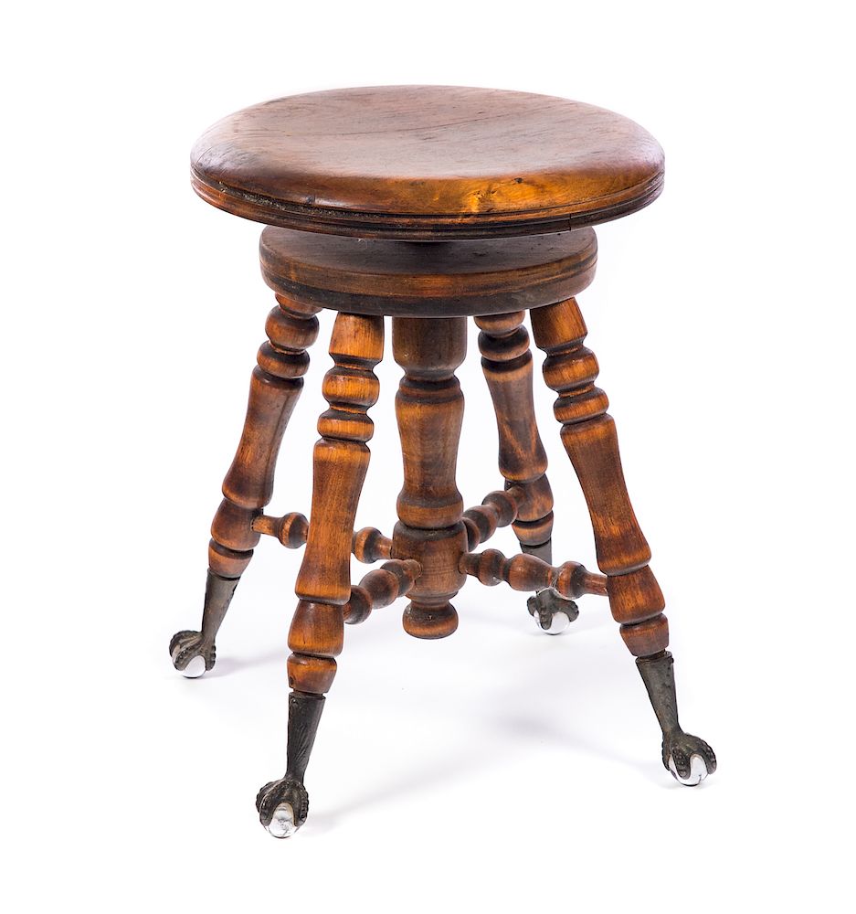 Appraisal: Antique Glass Claw Adjustable Organ Stool Please Email or call