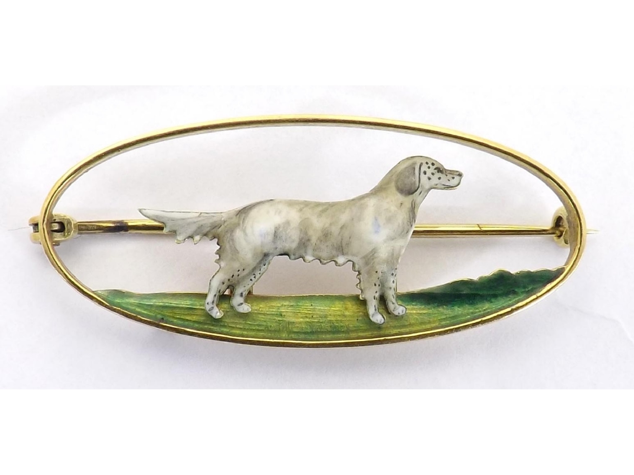 Appraisal: ct oval enamel dog brooch depicting a Pointer gm mm