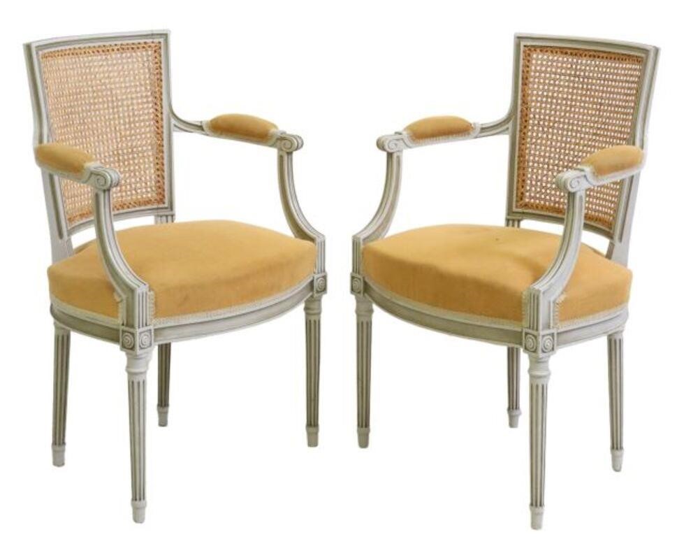 Appraisal: pair French Louis XVI style armchairs th c painted frame