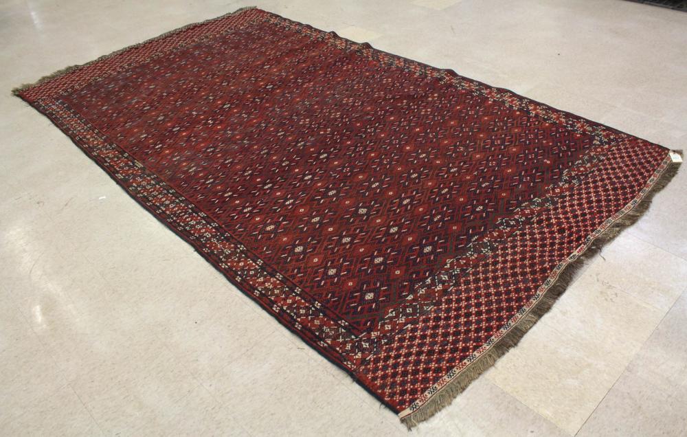 Appraisal: HAND WOVEN SOUMAK FLATWEAVE RUG repeating geometric design ' x