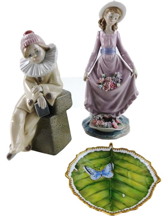 Appraisal: Porcelain two Lladro figurines and one Anne Weatherley dish th