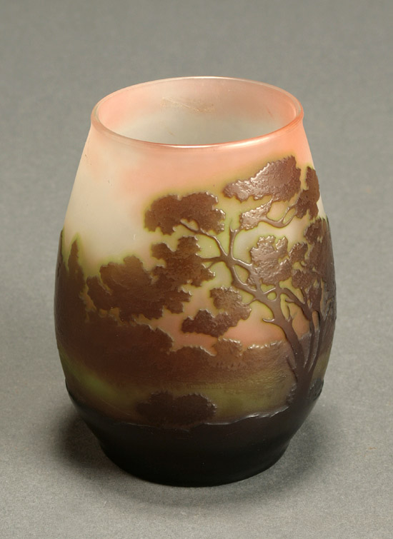 Appraisal: Gall Cameo Glass Landscape Cabinet Vase Circa Having a shaded