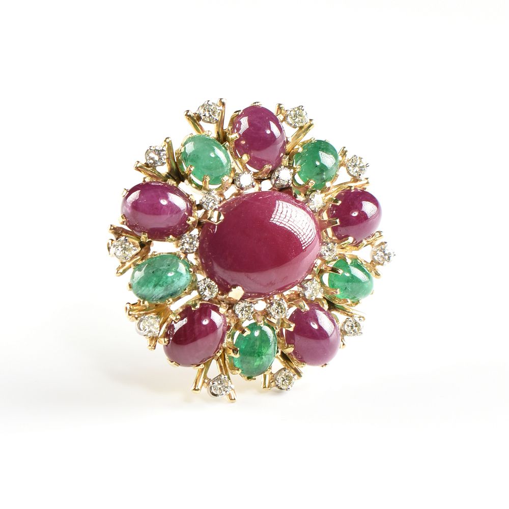 Appraisal: A VINTAGE FRENCH YELLOW GOLD DIAMOND RUBELLITE AND TOURMALINE BROOCH