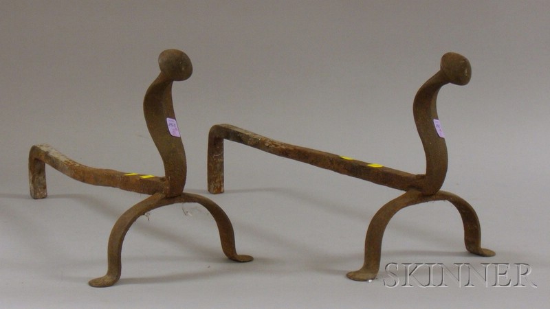 Appraisal: Pair of Wrought Iron Andirons ht in