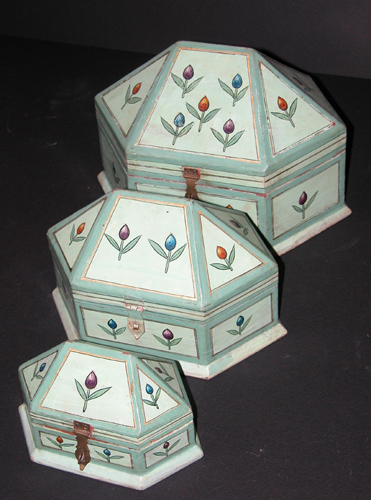 Appraisal: Wooden Stacking Decorated Spice Boxes th century Unknown x x