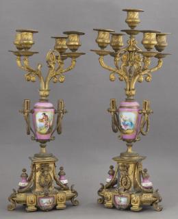 Appraisal: Pair of Sevres Style Gilt Spelter Five Light Cande Pair