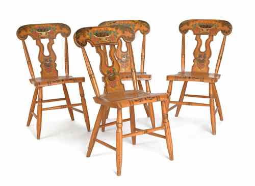 Appraisal: Set of four Pennsylvania painted pine boot jack chairs ca