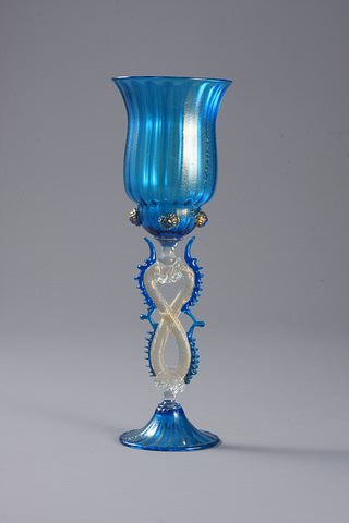 Appraisal: Glass with looped stem Murano and Seguso labels H S