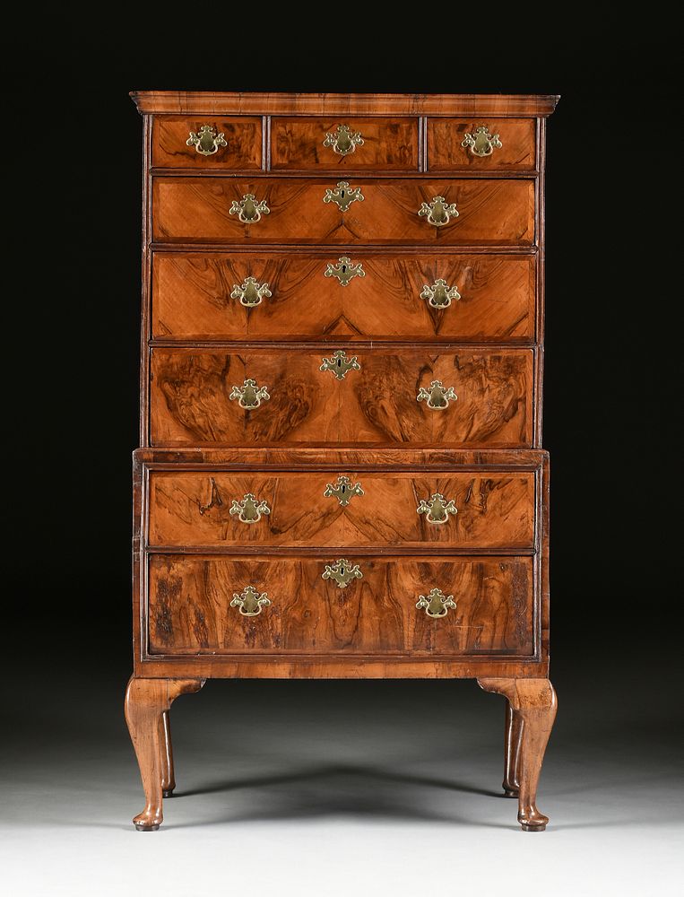 Appraisal: A QUEEN ANNE WALNUT CHEST ON STAND MID TH CENTURY