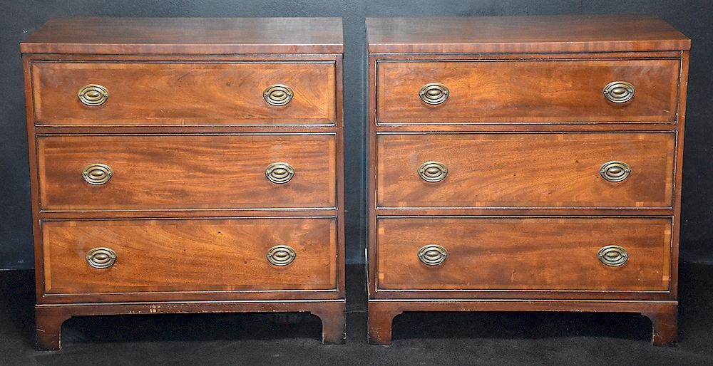 Appraisal: Pr Kittinger Banded Inlay Three Drawer Chests Pr Mahogany Banded