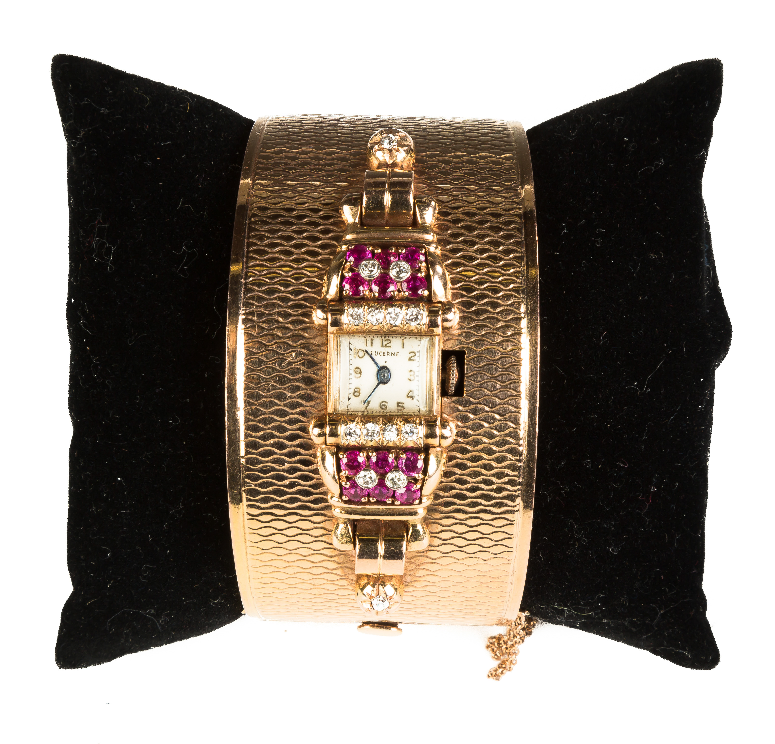 Appraisal: Vintage Lucerne K Rose Gold Bracelet Watch with Rubies and