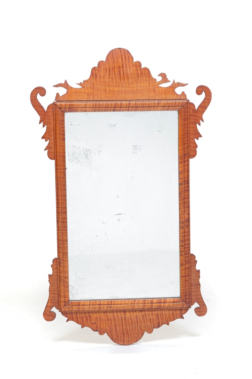 Appraisal: AMERICAN CHIPPENDALE STYLE MIRROR Late th century curly maple veneer