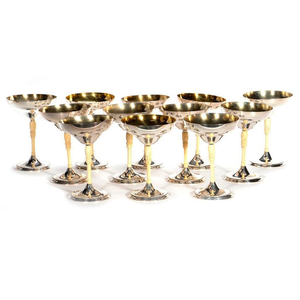 Appraisal: Lutz Sterling Silver and Composition Champagne Coupes A set of