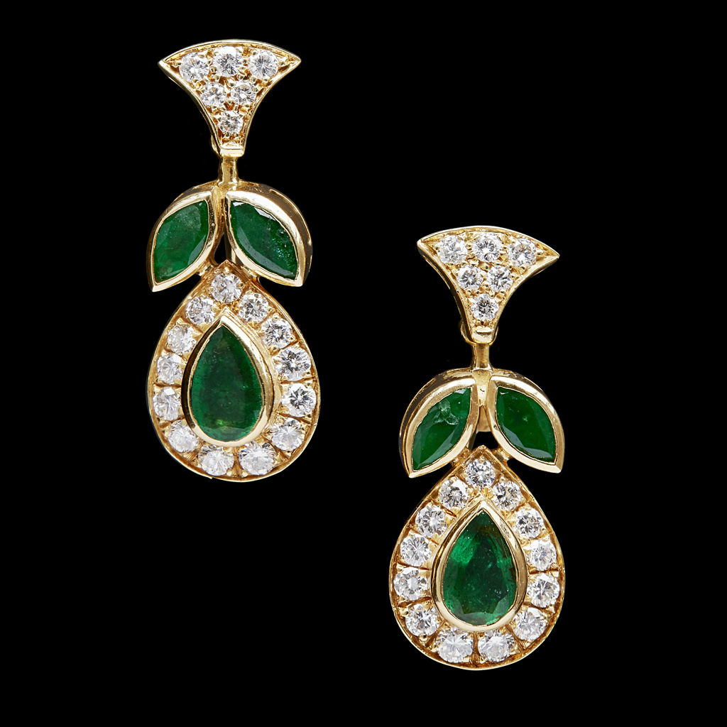 Appraisal: A pair of emerald and diamond set earringseach collet set