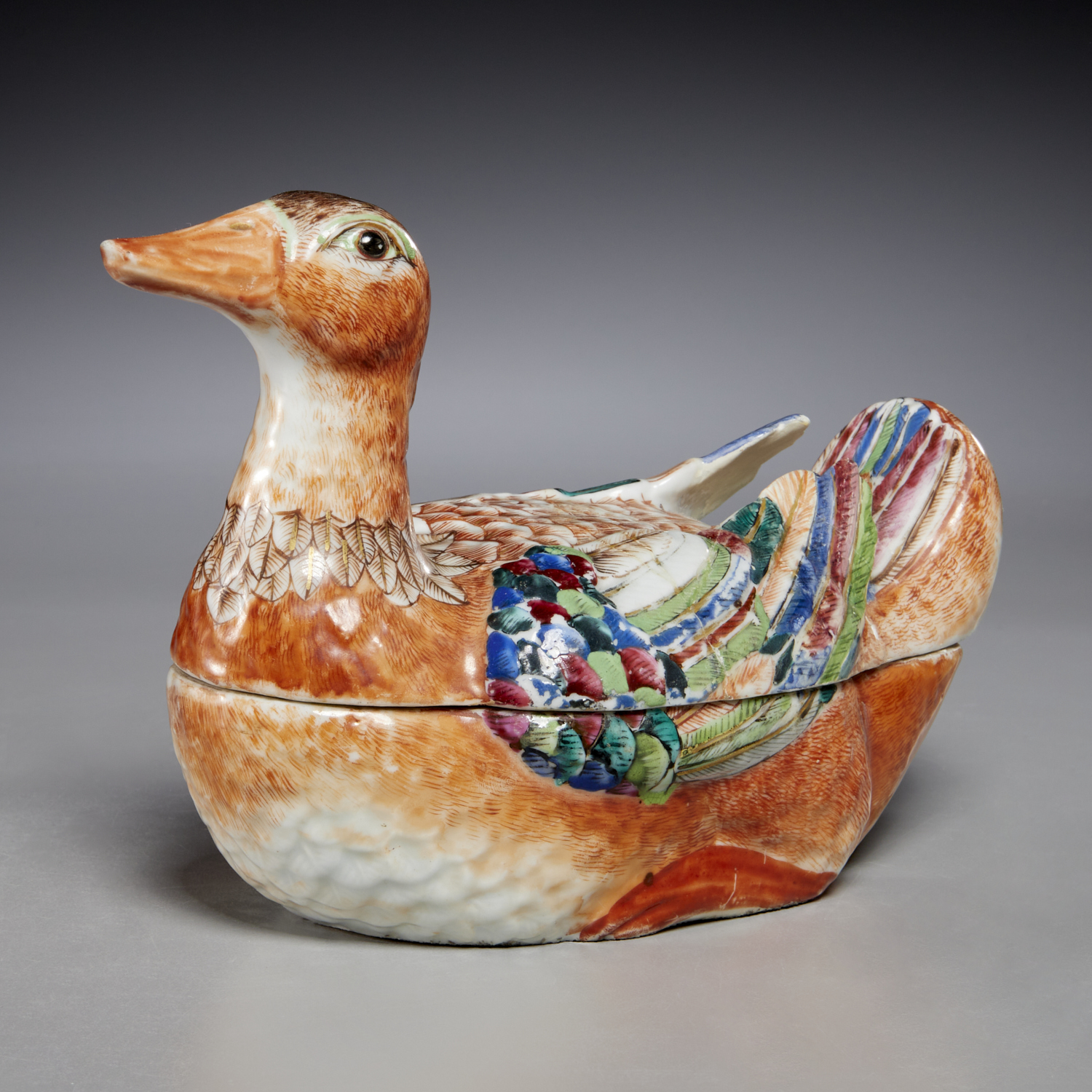 Appraisal: RARE CHINESE EXPORT DUCK TUREEN AND COVER c China gilt