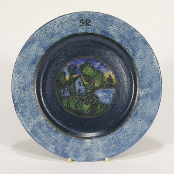 Appraisal: SEG Paul Revere plate with hand-decorated scene with house from