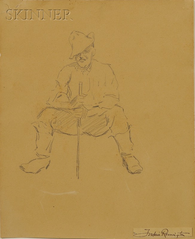 Appraisal: Frederic Remington American - Seated Man Holding a Walking Stick