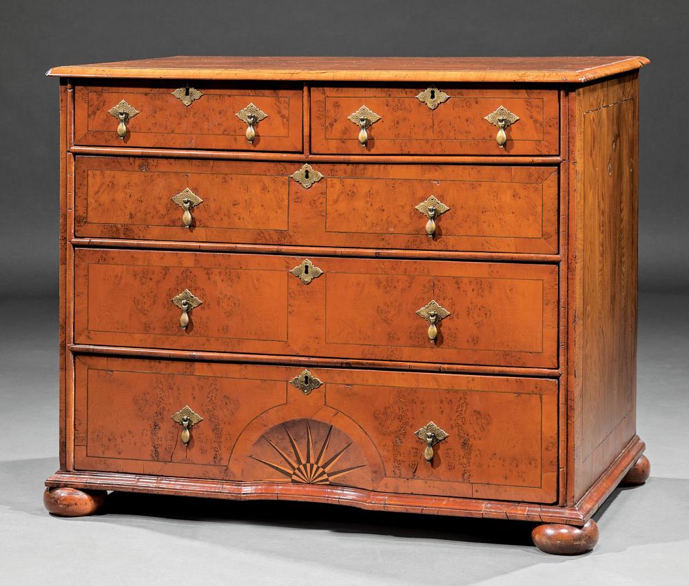 Appraisal: Antique English Inlaid Burl Walnut Chest of Drawers two drawers