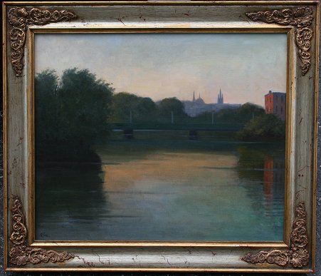 Appraisal: SERENE RIVER PAINTING SIGNED RIOU OIL C '' x ''