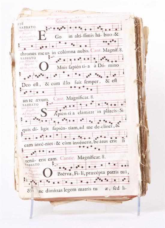 Appraisal: Gregorian antiphonary music sheets th th century unbound sheets with