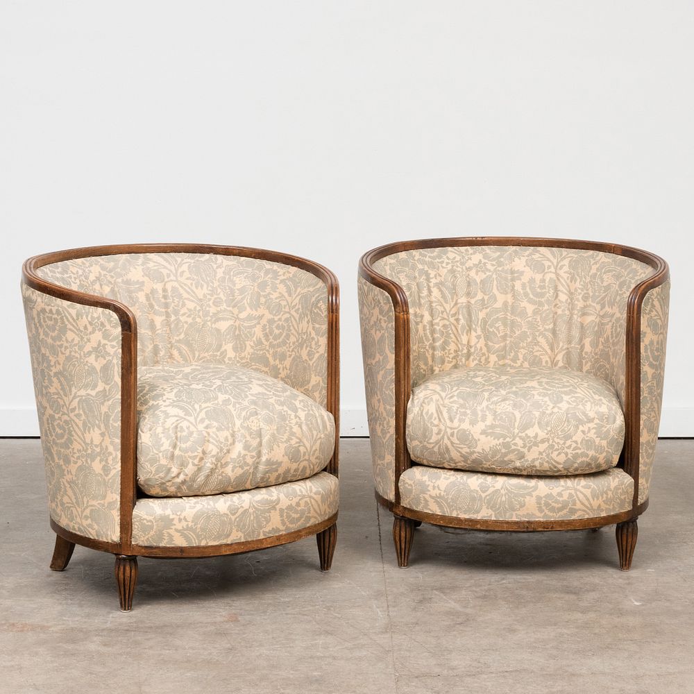 Appraisal: Pair of North European Stained Fruitwood Bergeres Upholstered in printed