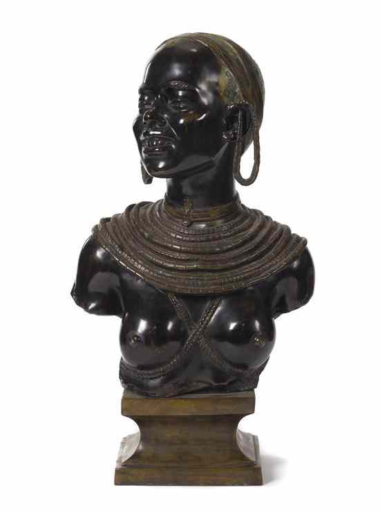 Appraisal: An Italian Bronze Bust depicting an African maiden with earrings