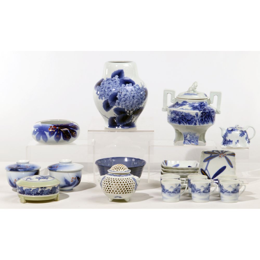 Appraisal: JAPANESE BLUE AND WHITE PORCELAIN ASSORTMENT underglaze blue decorated items