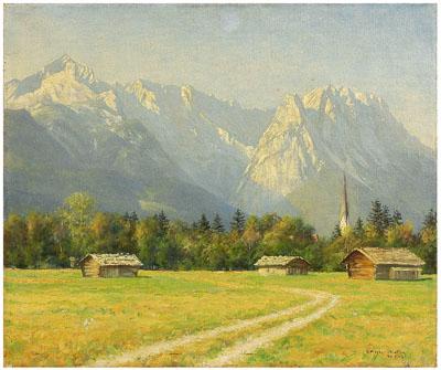 Appraisal: K Mejer painting titled verso stretcher Garmisch Mit Wetterstein view