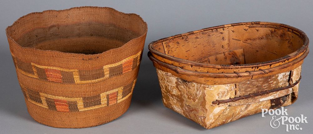 Appraisal: Athabascan Indian birch bark basket etc Athabascan Native American Indian