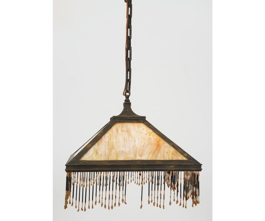 Appraisal: Arts Crafts slag glass and brass hanging lamp circa h