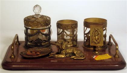 Appraisal: French oak glass and bronze mounted smoker's stand early th